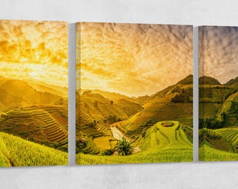 Green Rice Fields Muchangchai, Vietnam Leather Print/Large Green Rice Fields Print/Large Wall Decor/Made in Italy/Better than Canvas!