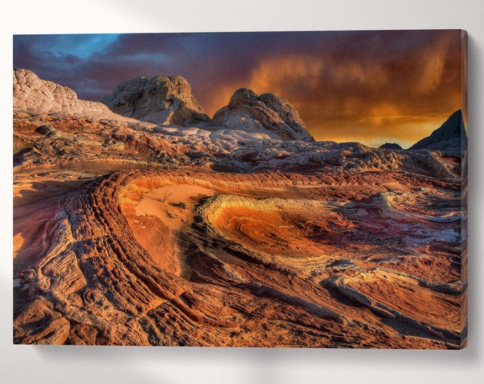 White Pocket Vermilion Cliffs National Monument Arizona Wall Art Framed Canvas Eco Leather Print, Made in Italy!