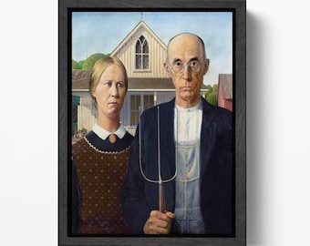 American Gothic by Grant Wood Canvas Reproduction Wall Art Eco Leather Print
