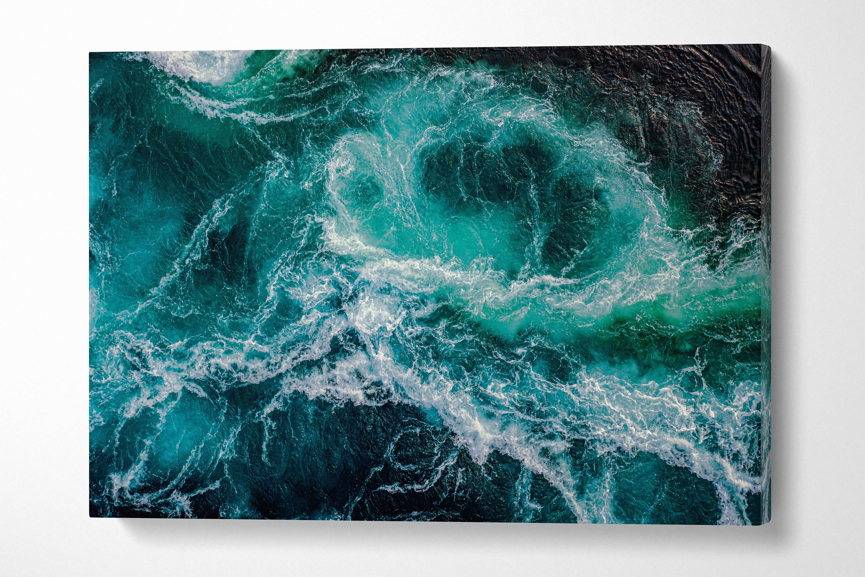Dramatic Ocean Waves Artwork Framed Canvas Leather Print