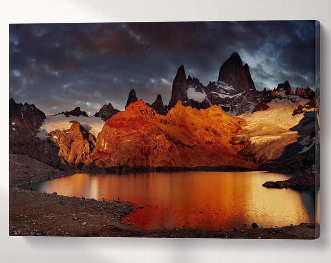 Laguna de Los Tres, Patagonia, Argentina canvas wall art eco leather print, Made in Italy!