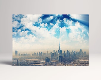 Dubai Skyline Burj Khalifa PETA Approved Eco Leather Canvas Triptych or Single Art
