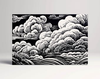 Hand Sketched Clouds Japanese PETA Vegan Leather Gallery Wrap Print