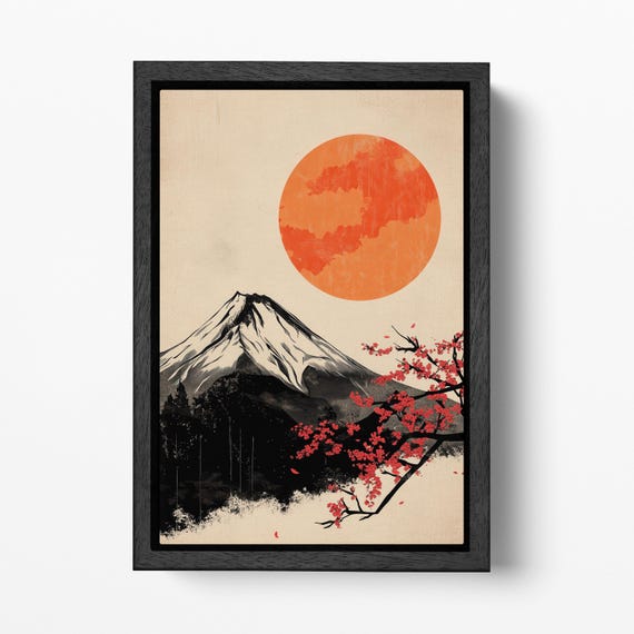 【新品】Come On Over / Fuji Fine!!! Mount Fuji Vegan Leather Canvas Print: Sakura and Rising Sun, Made