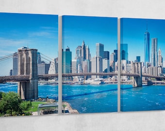 Brooklyn Bridge Vegan Leather Print: New York Skyline Wall Art