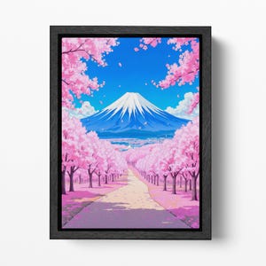 Sentiero Sakura Monte Fuji Arte Anime Stampa su Tessuto Ecopelle, Made in Italy