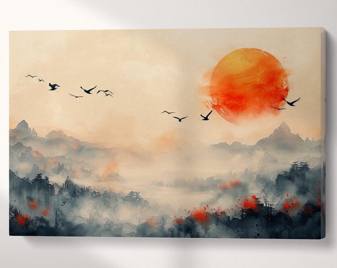 Eternal Sunrise Harmony Canvas Wall Art Eco Leather Print, Made in Italy!
