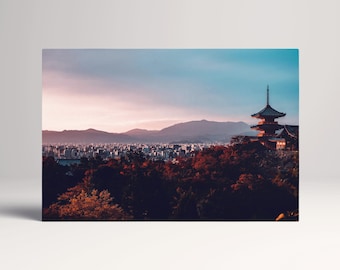 Kiyomizu-dera Temple Kyoto Sunset PETA Approved Eco Leather Canvas Multi Panel Art