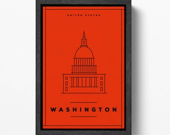 Washington Stylized Wall Art Vegan Leather Print Ready to Hang