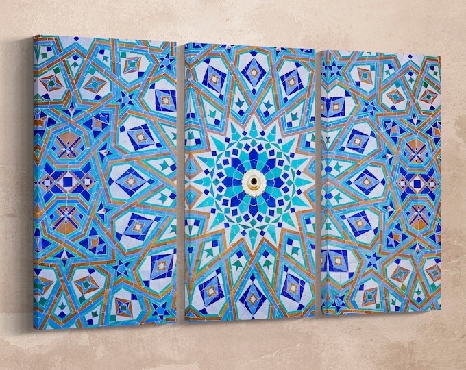 Oriental Mosaic Leather Print/Geometric Wall Art/Morocco/Large Wall Art/Multi Panel Print/Large Wall Decor/Made in Italy/Better than Canvas!