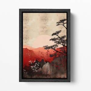 Tramonto Giapponese: Stampa Artistica Minimalista Sole Rosso canvas su ecopelle Made in Italy
