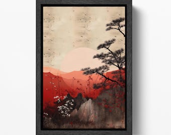 Serene Japanese Sunset Minimal Sun PETA Approved Faux Leather Wall Art