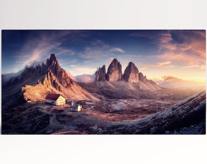 Dolomiti Tre Cime di Lavaredo Mountain Peak Canvas Eco Leather Print, Made in Italy!
