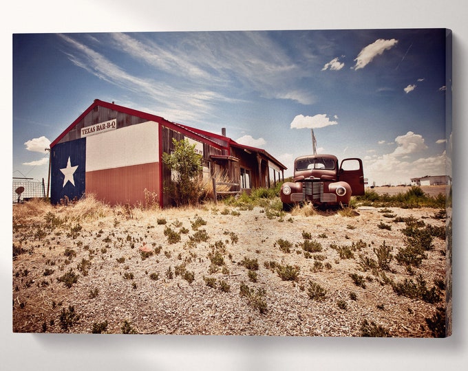 Abandoned Texas Bar-B-Q Restaurant on Route 66 Canvas Eco Leather Print, Made in Italy!