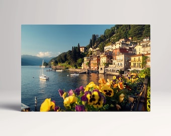 Varenna Lake Como Italy Wall Art PETA Approved Eco Leather Canvas Multi Panel