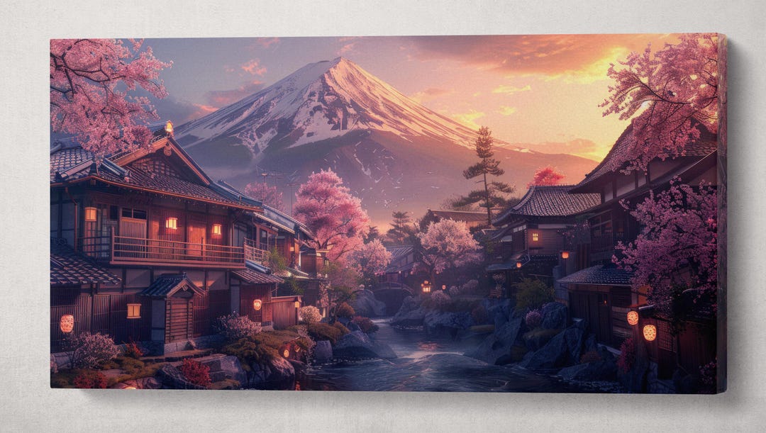 Cherry Blossom Japan Dreamscape Wall Art Home Decor Framed Canvas Print ...