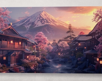 Cherry Blossom Japan Dreamscape Wall Art Home Decor Framed Canvas Print, Made in Italy!
