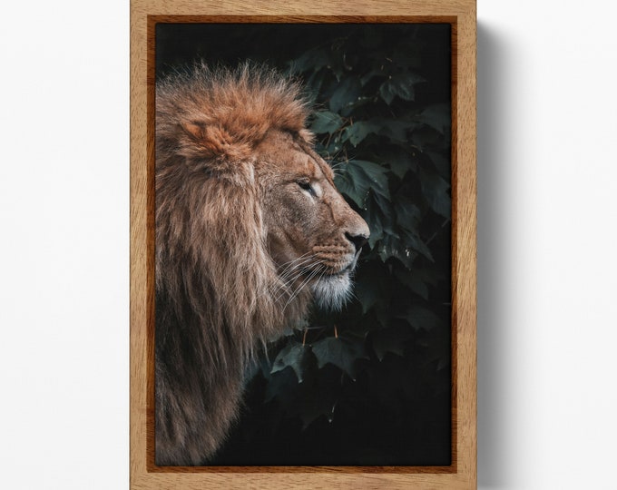 Lion In The Grass Portrait Canvas Wall Art Home Decor Eco Leather Print, Made in Italy!