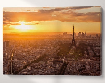 Paris Eiffel Tower Aerial Sunset PETA Approved Faux Leather Wall Art