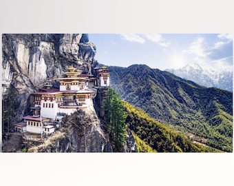Buddhist Temple Taktshang Goemba Tiger's Nest Bhutan Framed Canvas Eco Leather Print