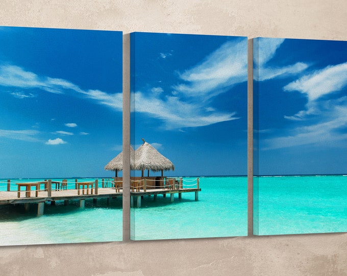 Maldives Tropical Bar Leather Print/Maldives Print/Maldives Wall Art/Sea Print/Seascape/Large Wall Art/Made in Italy/Better than Canvas!