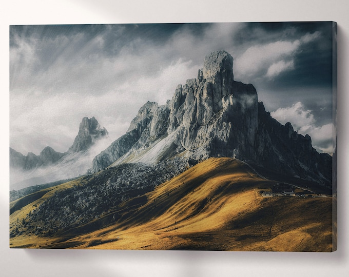 Passo Giau Dolomites Italy Mountains Wall Art Canvas Eco Leather Print, Made in Italy!