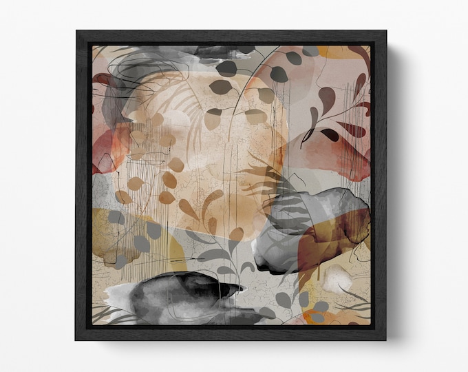 Floral Abstract Wall Art Decor Framed Canvas Eco Leather Print, Made in Italy!