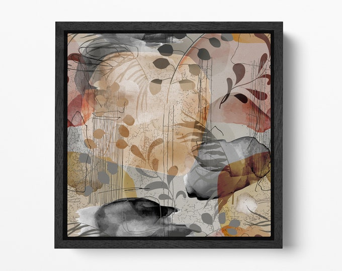 Floral Abstract Wall Art Decor Framed Canvas Eco Leather Print, Made in Italy!