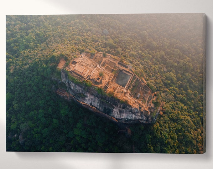 Sigiriya The Lion Rock From Above Sri Lanka Wall Art Canvas Eco Leather Print, Made in Italy!