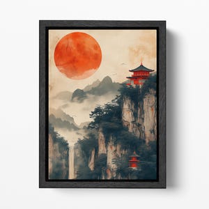 Sole Cremisi su Santuario Arte Cinese canvas stampa su ecopelle Made in Italy