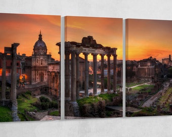Roman Forum Rome Italy PETA Approved Eco Leather Canvas Triptych or Single Art