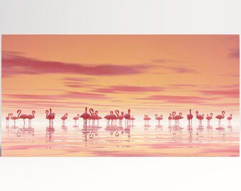 Pink Flamingo Tropical Wall Art PETA Approved Eco Leather Single Triptych Canvas Print