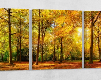 Autumn Forest Wall Art Vegan Leather Large Print Ready to Hang
