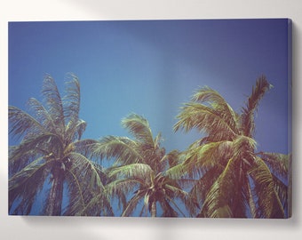 Tropical Coconut Palm Tree Wall Art Vegan Leather Canvas Print Ready to Hang