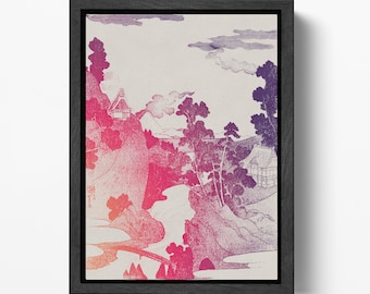 Kuniyoshi Fuji Pink Tones Eco Leather Wall Art Frame