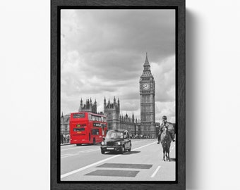 Big Ben and Red Bus London Wall Art Canvas Eco Leather Print, Made in Italy!