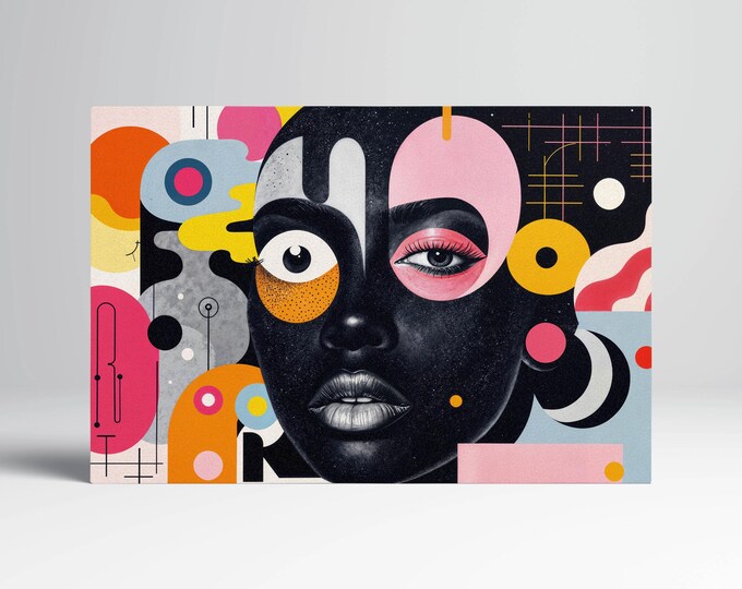 Surreal Geometric Vision Abstract Pop Art Portrait Wall Art Home Decor Eco Leather Print, Made in Italy!