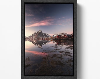 Reine Norway Framed Canvas Wall Art Vegan Leather Print Ready to Hang