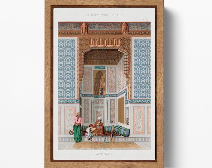 Arabesque Interior with Family 17th Century Islamic Wall Art Vegan Leather Print