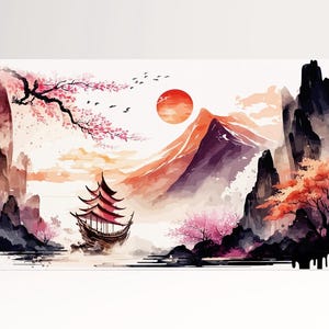 Navigazione con Giunca Cremisi Arte Asiatica Canvas Stampa Stile Orientale su Tessuto Ecopelle Made in Italy