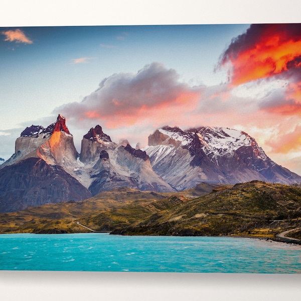 Torres del Paine, Patagonia, Chile Canvas Leather Print/Large Patagonia Print/Nature Print/Large Wall Art/Made in Italy/Better than Canvas!