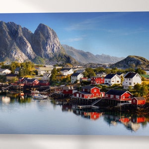 Lofoten Norway Canvas Wall Art Eco Leather Print, Made in Italy!