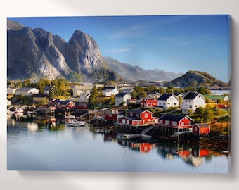 Lofoten Norway Canvas Wall Art Eco Leather Print, Made in Italy!