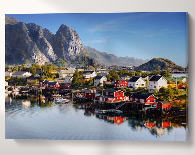 Lofoten Norway Canvas Wall Art Eco Leather Print, Made in Italy!