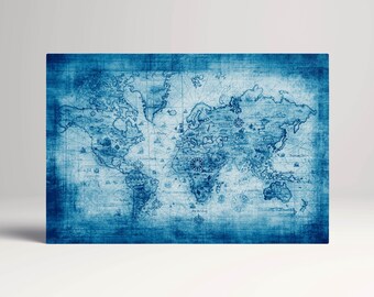 Blue Ancient World Map PETA Approved Faux Leather Wall Art