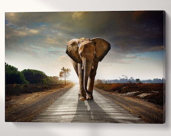 Majestic Wild Elephant Stride PETA Approved Faux Leather Wall Art