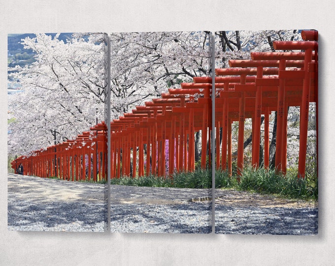 Torii gates shrine cherry blossom, Japan canvas eco leather print