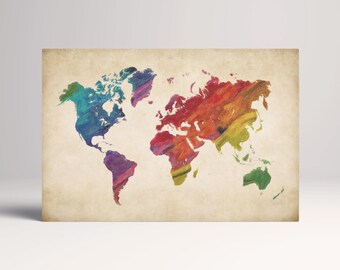 Rainbow World Map Eco Leather Wall Art Print