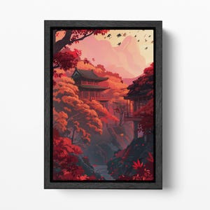 Serenità Scarlatta Autunno Giapponese Canvas Stampa su Tessuto Ecopelle Made in Italy