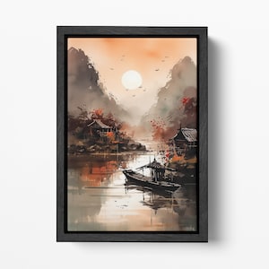 Ninh Binh Vietnam al tramonto con cornice premium stampa canvas su tessuto ecopelle Made in Italy